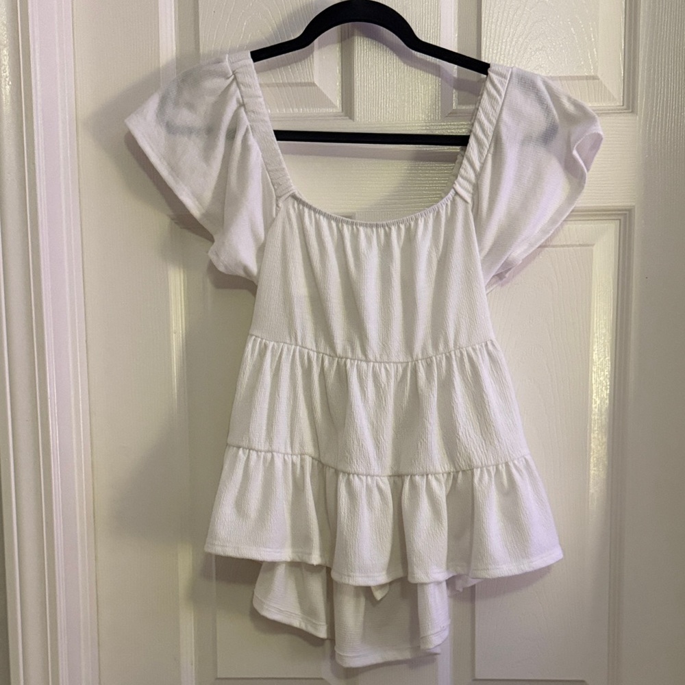 Altar'd State Cream Ruffle Sleeve Blouse